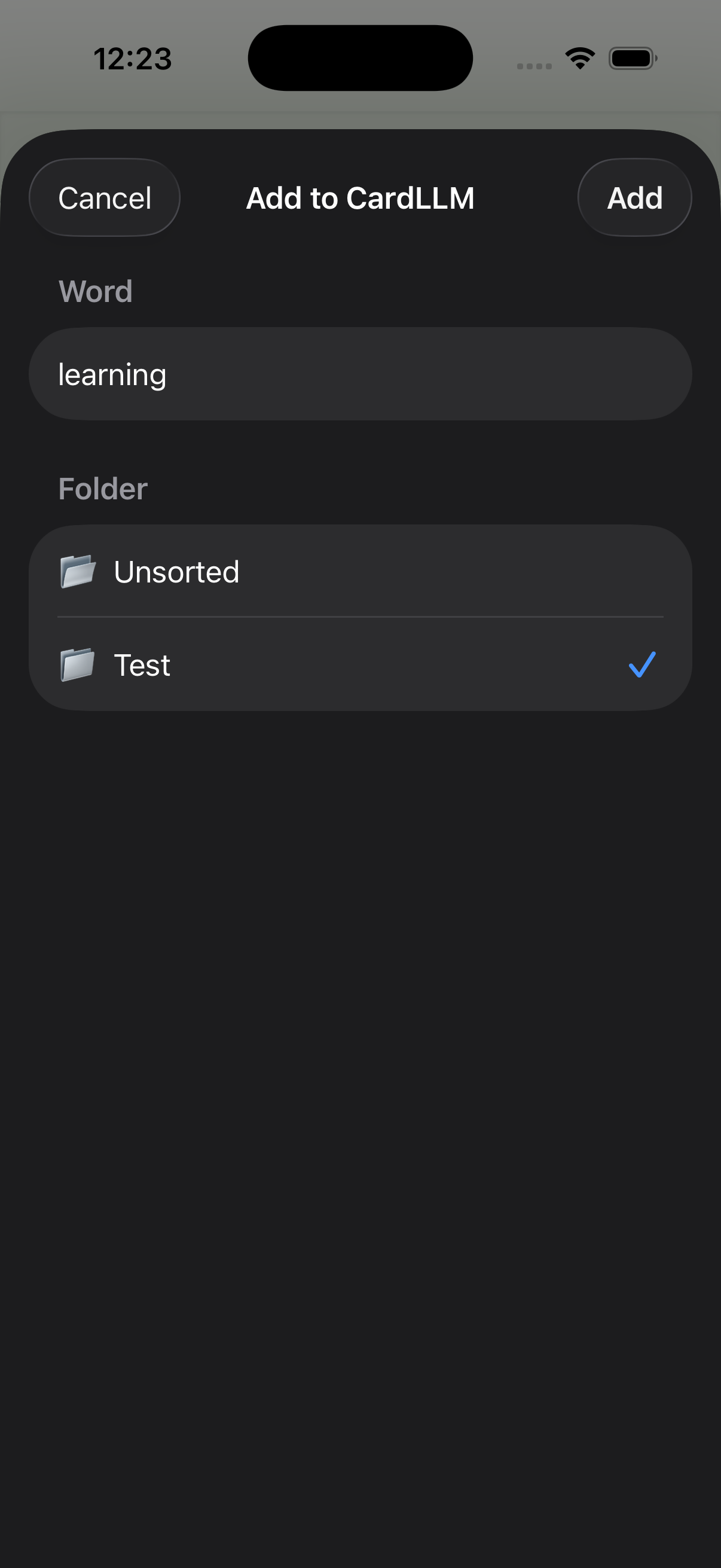 CardLLM Safari Extension — save words while browsing