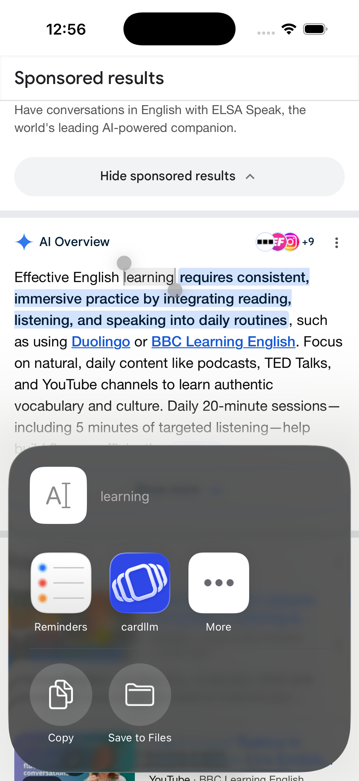 Encountering a new word in Safari